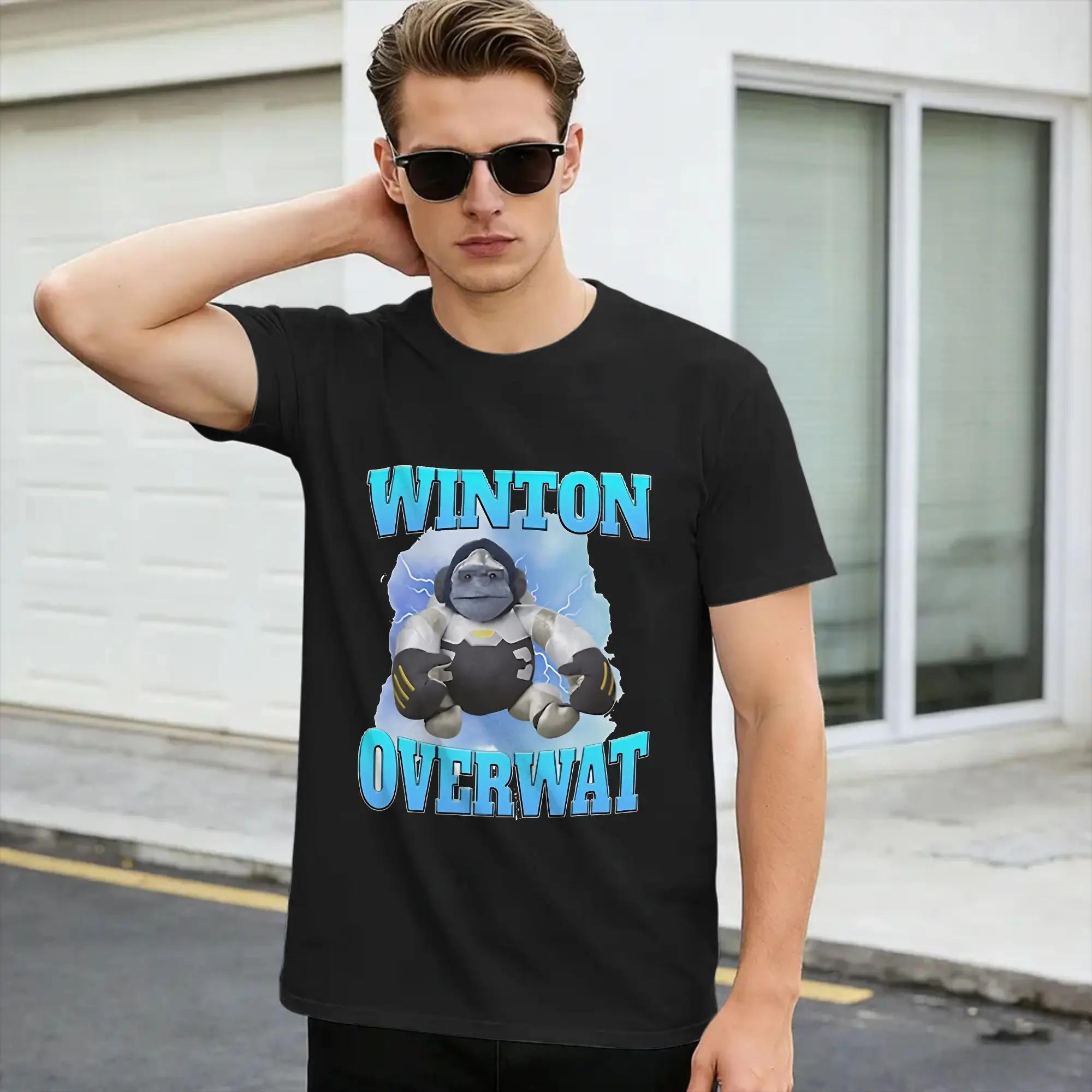 Streetwear T Shirt Winton meme Winston Overwatchs Cotton T-Shirts  Fashion Tshirt for Mens Summer Short Sleeve Top Tees,