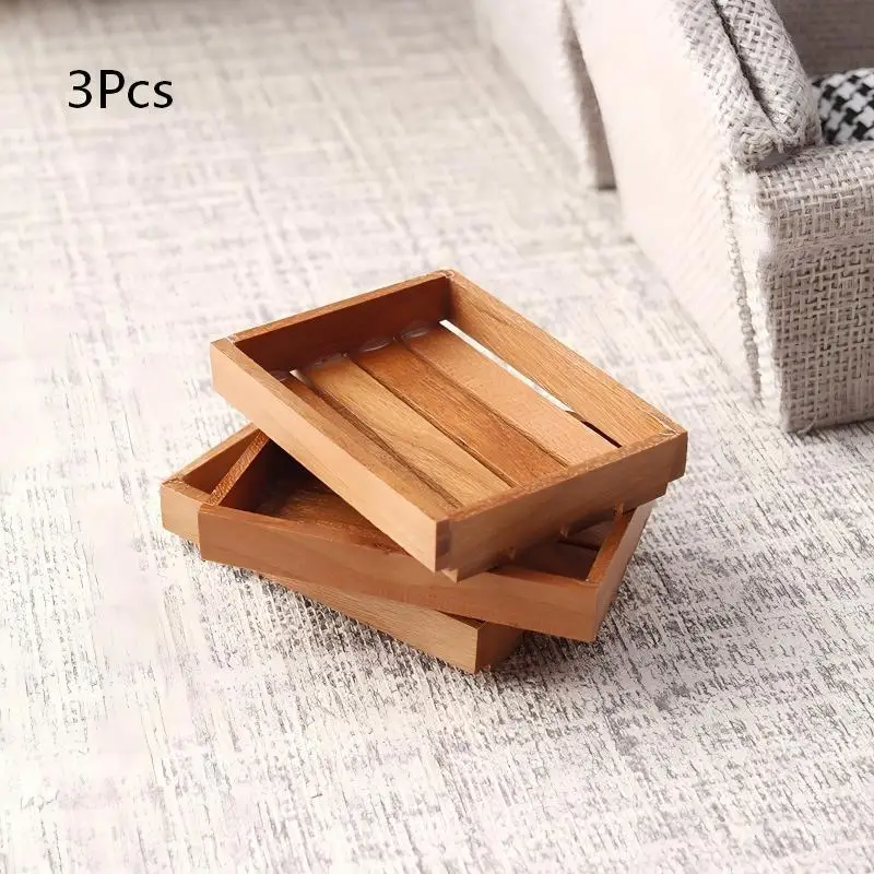 Dollhouse Storage Basket Organizer for Mini Simulation with Wooden Frame for Playhouse Furniture and Accessories
