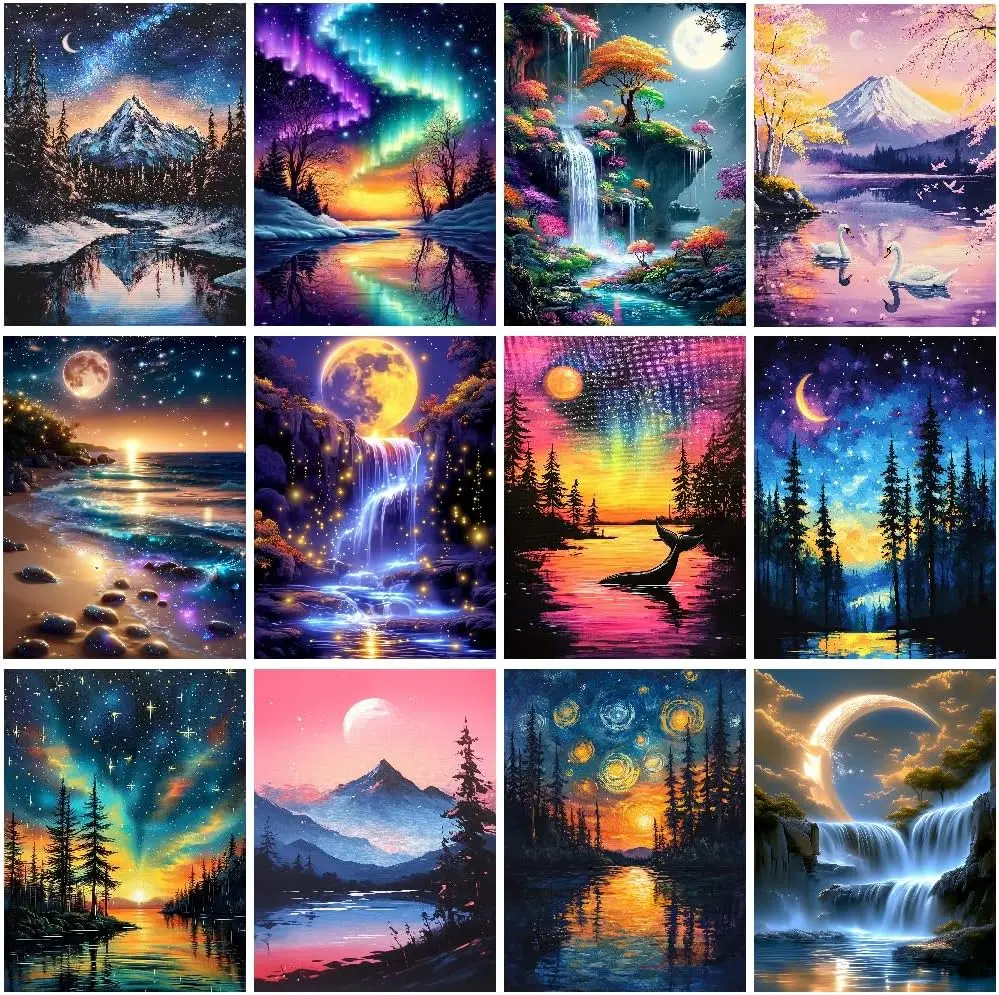 

Наборы для алмазной вышивки CreateJoy Moonlight Diamond Painting, 12 штук, для взрослых, 5D наборы для алмазной живописи Moon Diamond для начинающих, DIY наборы для рисования с полной выкладкой стразами