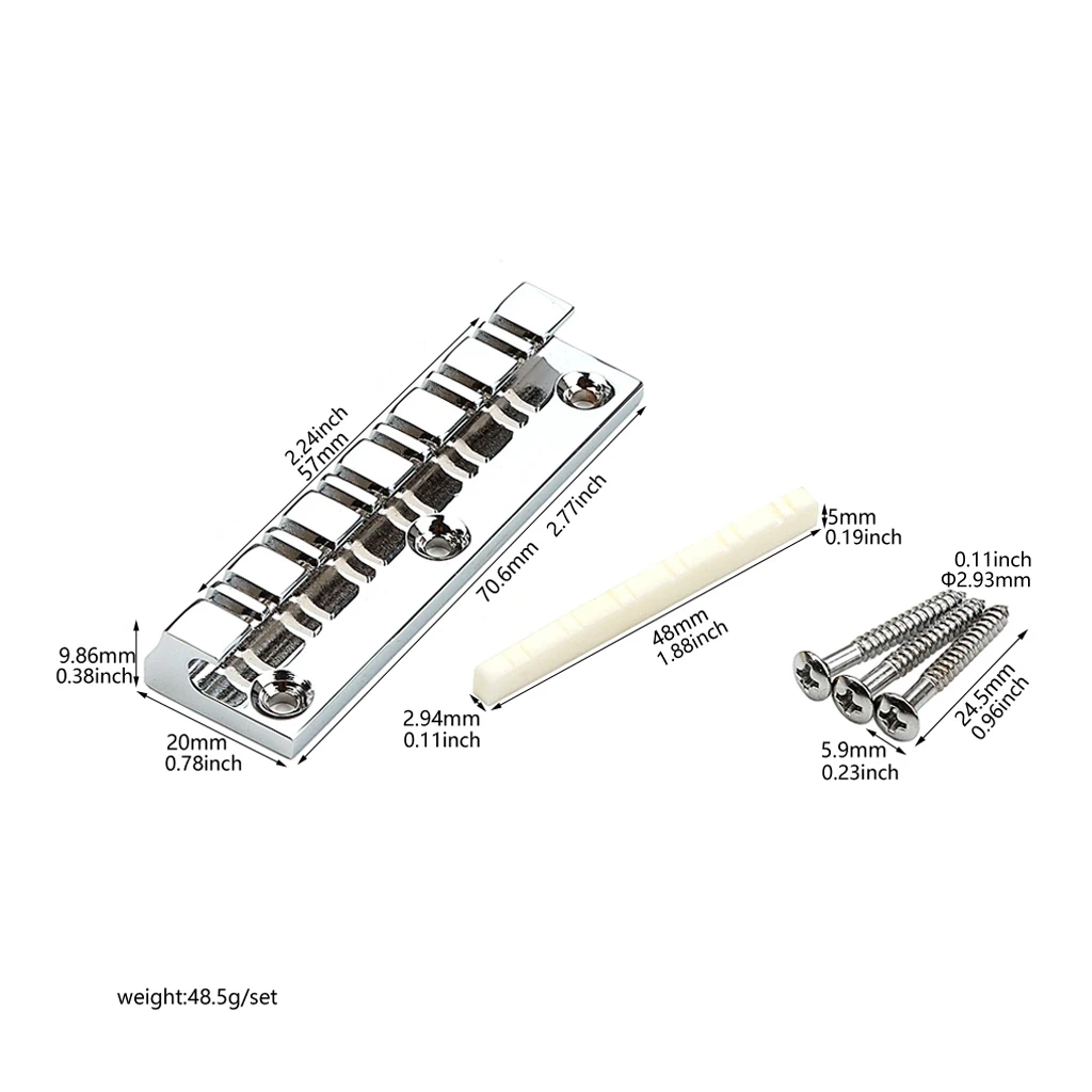 Electric Guitar Replacement Parts Chrome 12 String Guitar Tailpiece with Bone Nut