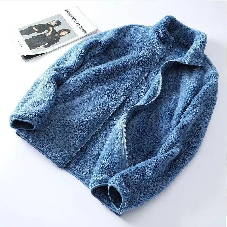 Solid Color Fleece Women Sweatshirts Hooded Zip-up Autumn/Winter Double Thickened Cardigan Oversize Hoodies Couple Clothing