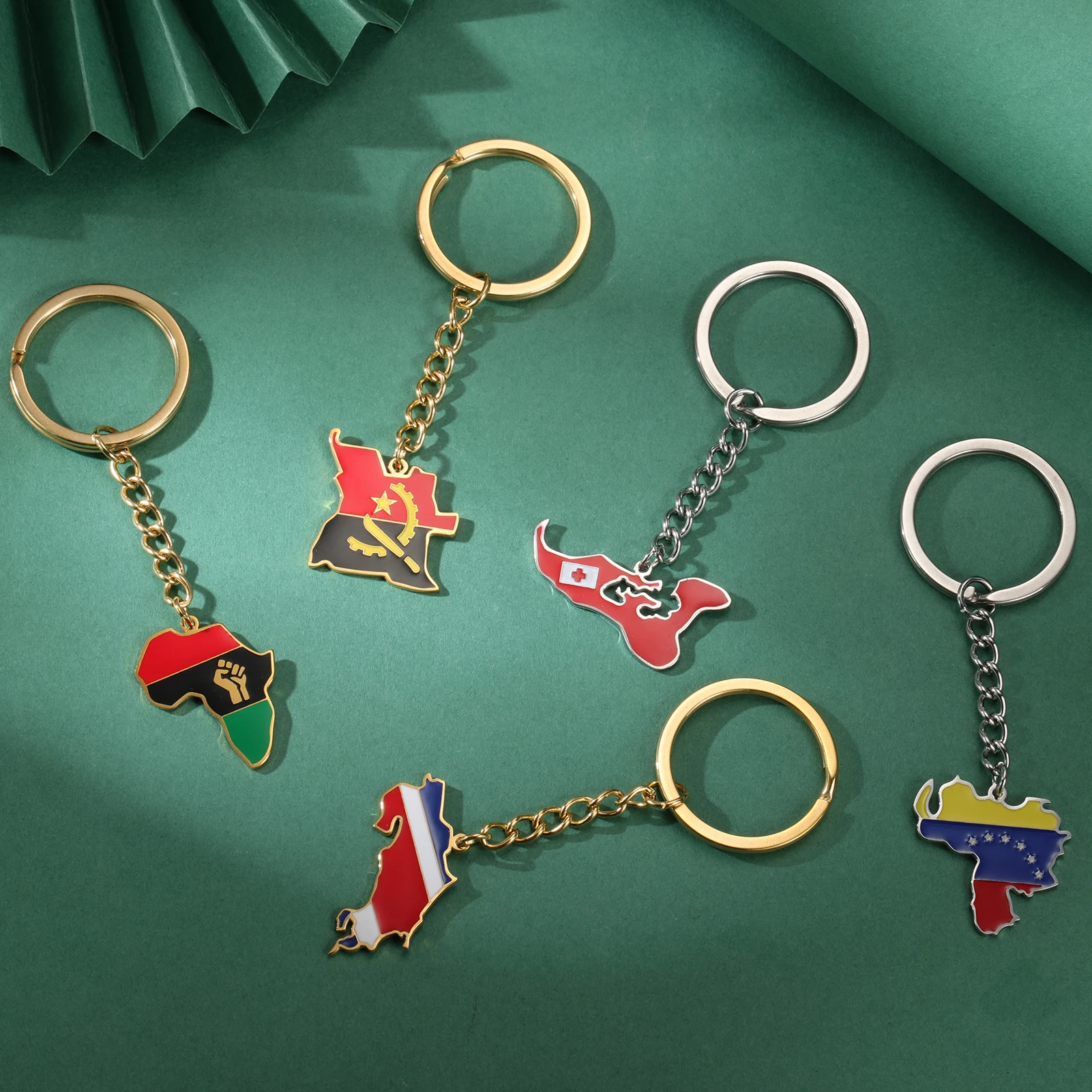 Stainless Steel Ukraine Africa Spain France Mexico Multi Country Map Keychain Gift for Men and Women