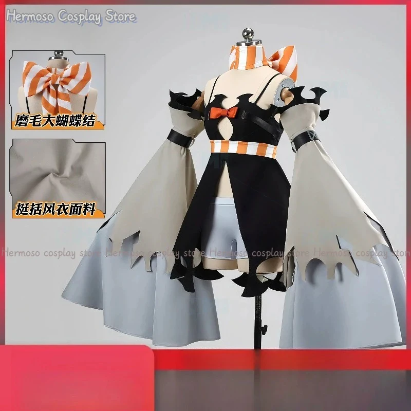 A;3\v,7'd/Anime Gachiakuta Amo Empool Cosplay Costume Dress Stickers Orange Stripes Bow Tie Outfit For Women Girls Tea6'b\7.n;8/