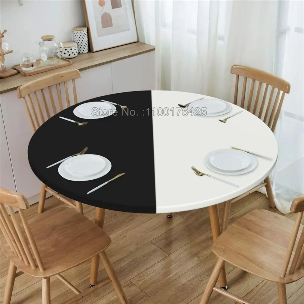 Round Ethan Markiplier Mark Black and White Table Cloth Waterproof Tablecloth Table Cover Backed with Elastic Edge