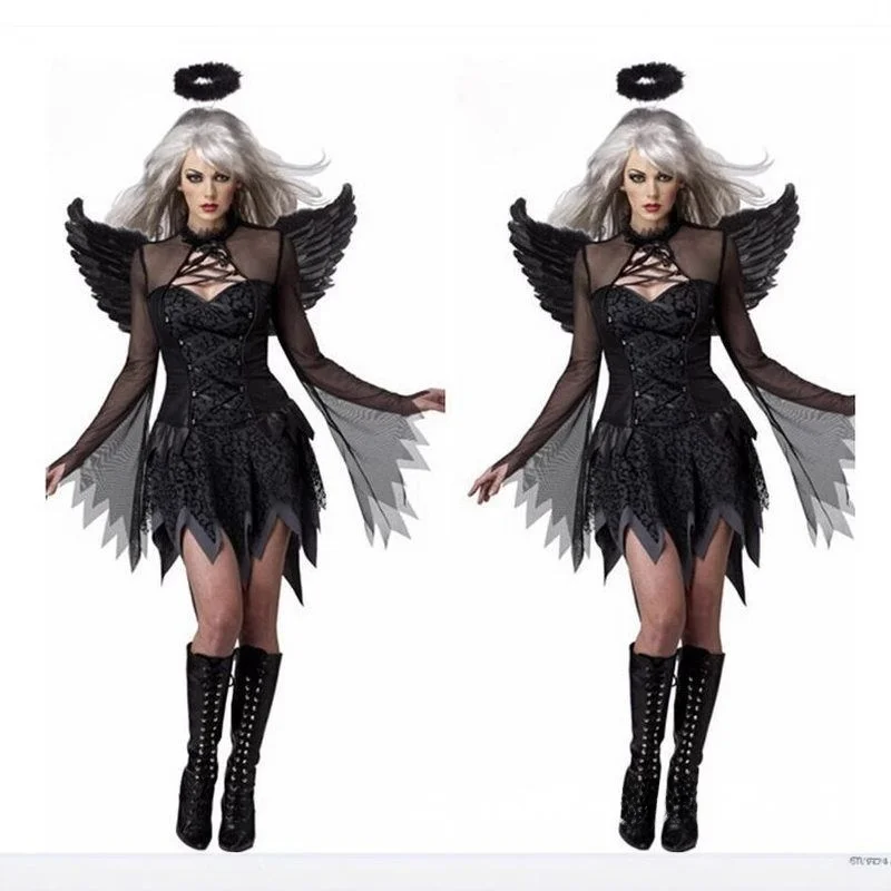 

Хэллоуин для взрослых Bla White Angel Devil Par Одежда для выступлений Женский костюм больших размеров eup Dance Par
