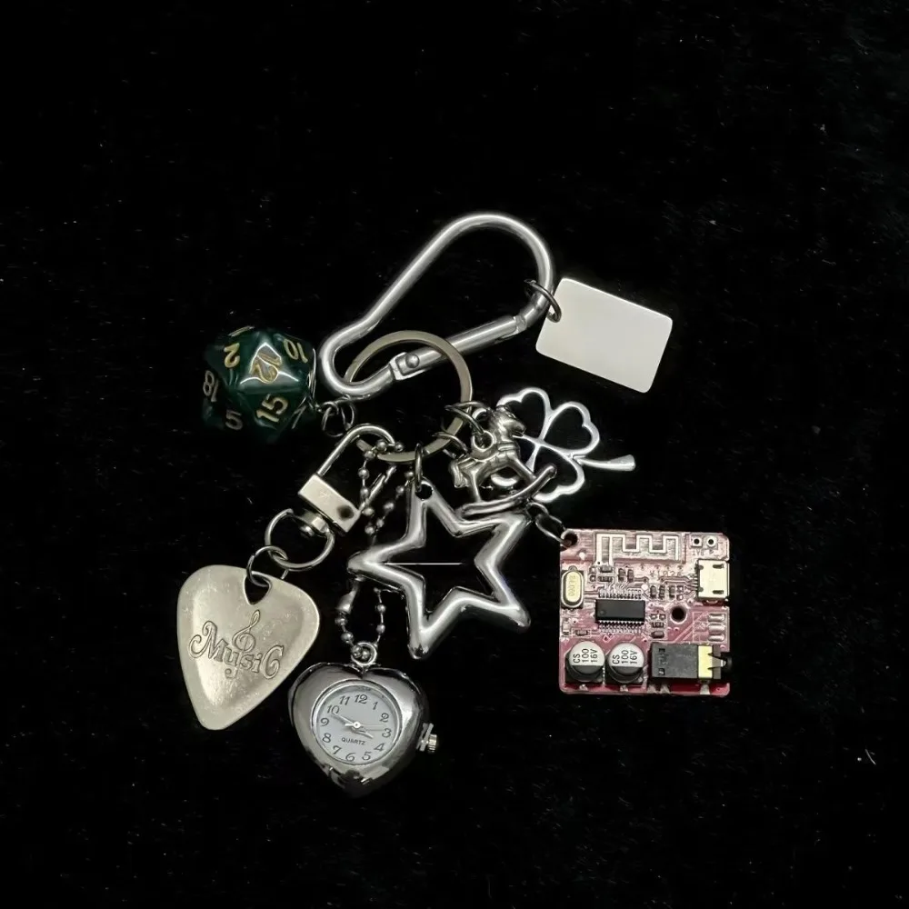 Mechanical Elements Pocket Watch Pendant Guitar Pick Retro Design Handmade Vintage Keychain Bag Charm Alloy Watch Hanging Charm