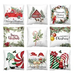 Christmas Elk Tree Pillow Cover 45x45cm Throw Pillowcase 2023 Winter Christmas Decorations For Home Tree Deer Sofa Cushion Cover