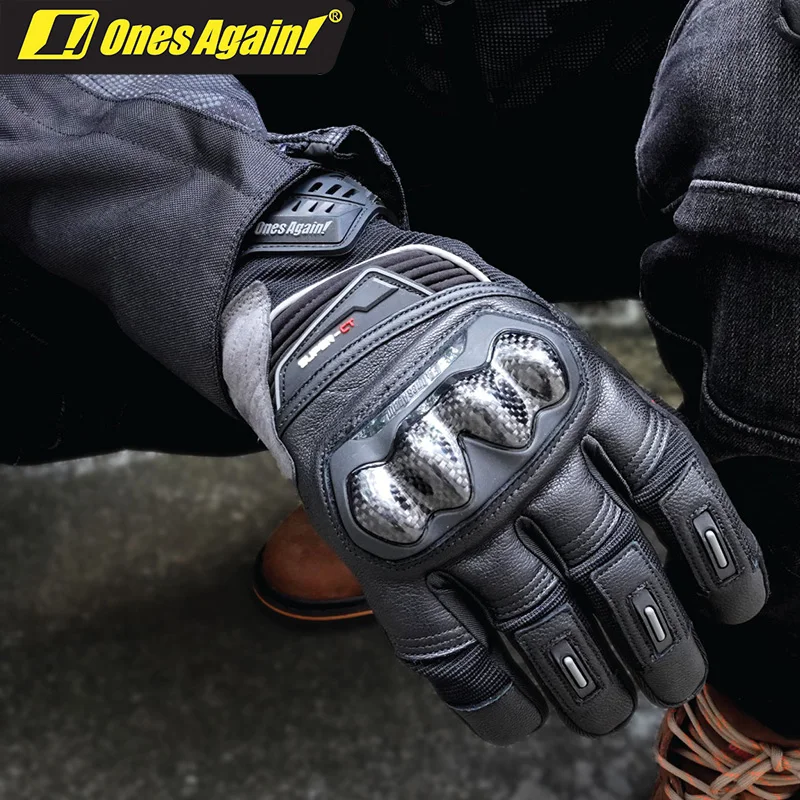 

Ones Again Motorcycle Leather Gloves Soft Goatskin Hard Shell Carbon Fiber Protective Warm Waterproof Touch Screen Gloves