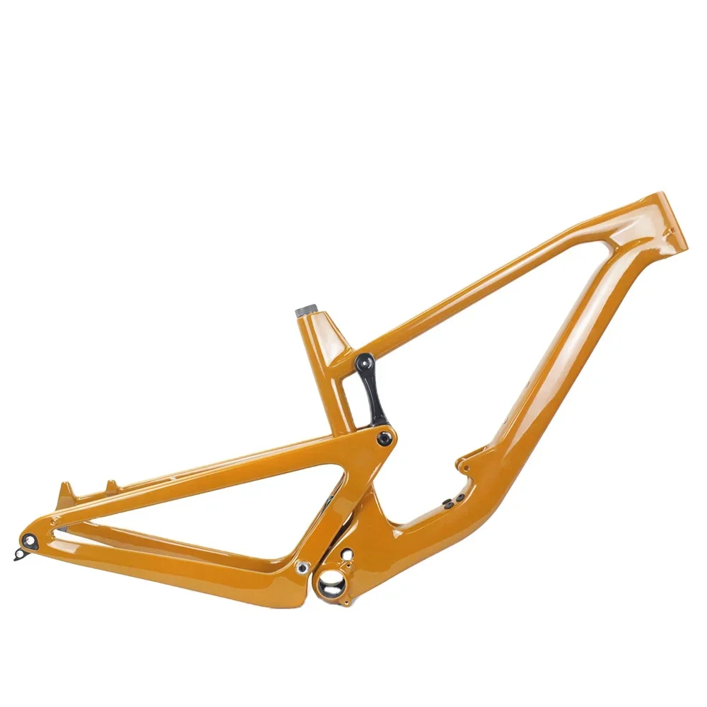 Accept OEM or ODM design Yellow color paint dual suspension carbon frame downhill full carbon suspension frame