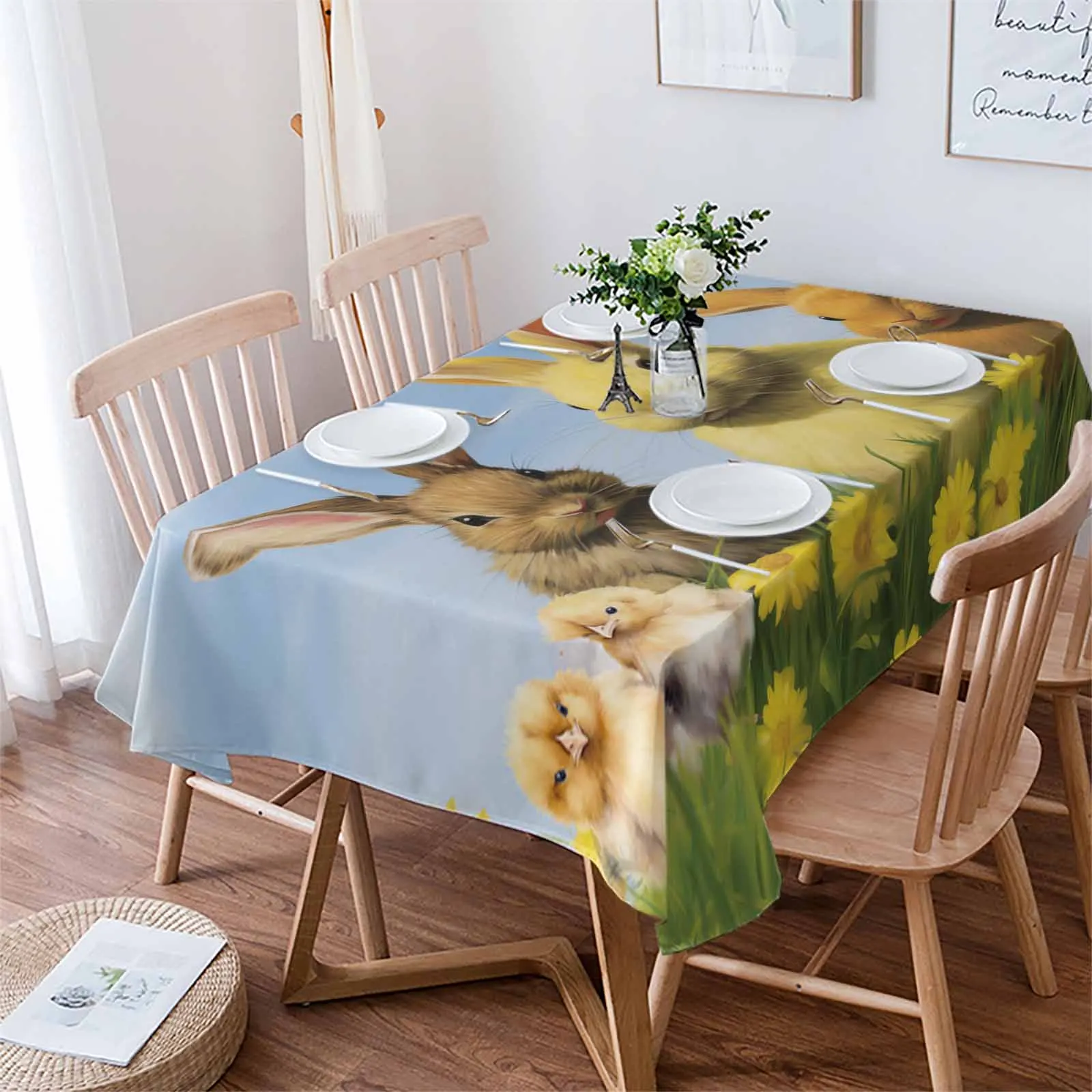 

Easter Watercolor Flower Egg Table Cloth Waterproof Dining Tablecloth Kitchen Decorative Party Table Cover