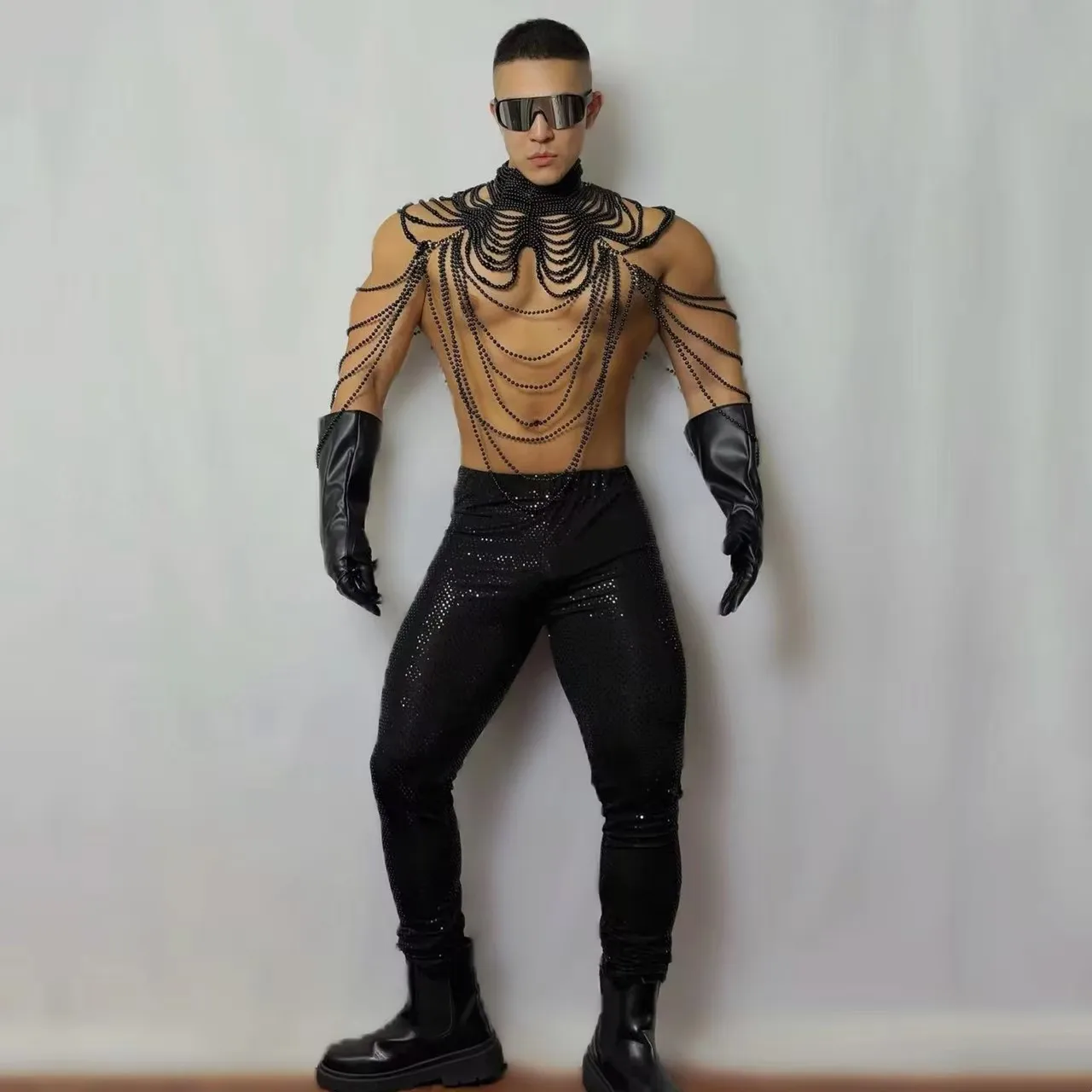 Disfraz de fiesta de Halloween sexy para hombre, bailarina masculina, DJ, Gogo, ropa de escenario, club, espectáculo, traje rave, ropa de festival de rendimiento