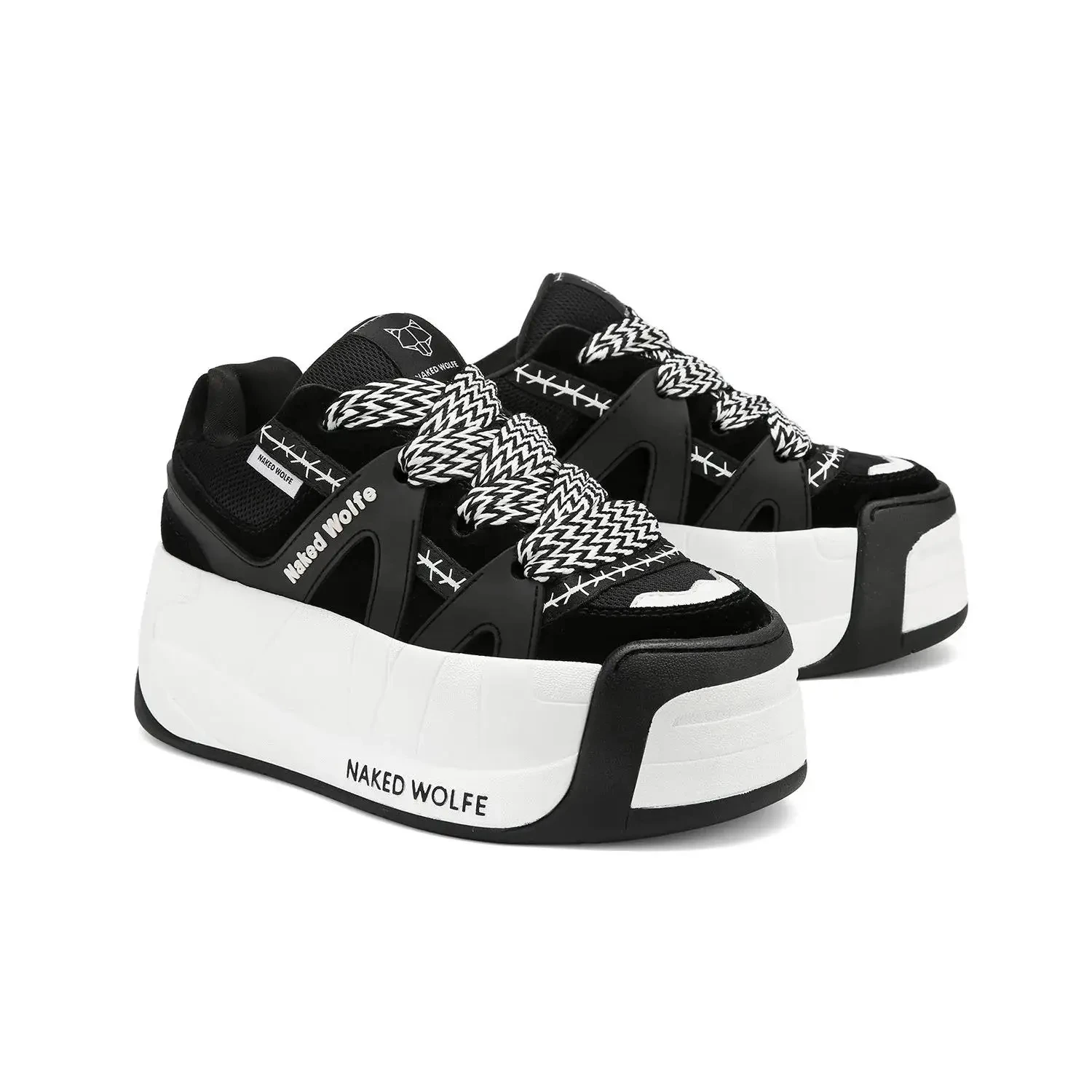 

Women's Naked Shoes Wolfe Slider Low-top Platform Skate Sneakers Black Lace-up