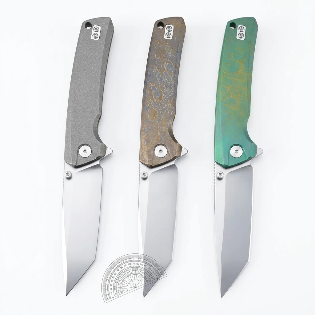 Original new product, oxidation-washed and burnt finish, titanium alloy handle, VG10 blade, folding knife, high hardness outdoor EDC tool