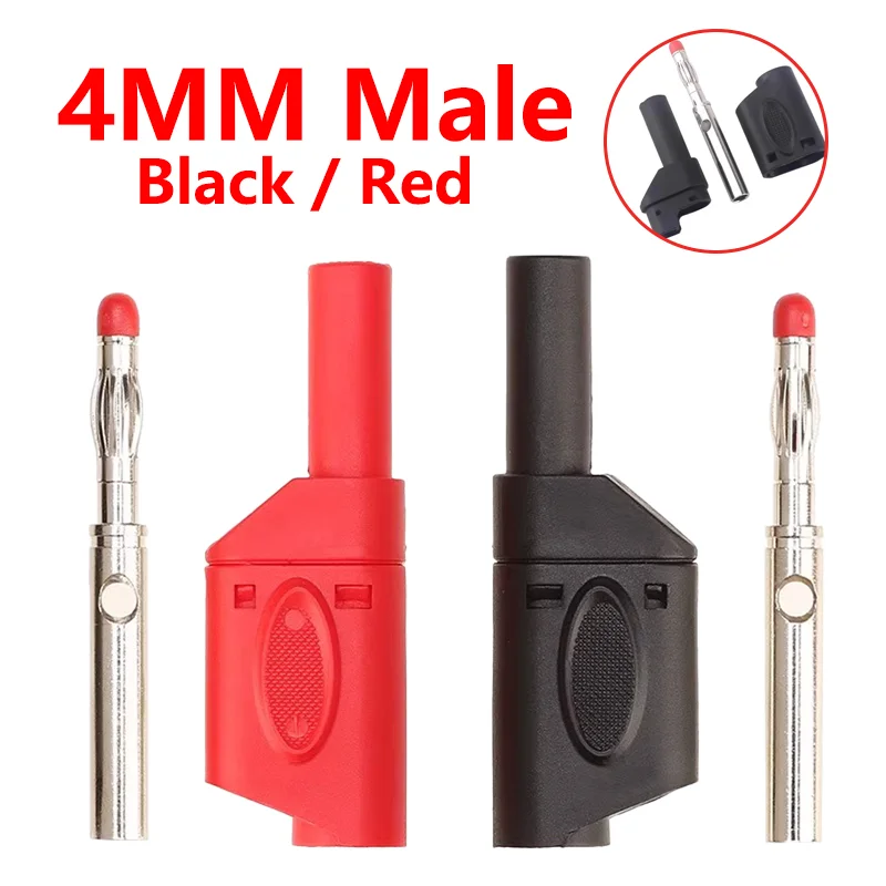 

20PCS/ 4mm Male Retractable Sheath Stackable Banana Plug Shrouded Fully Insulated Safety Wire Solder Connector Black Red