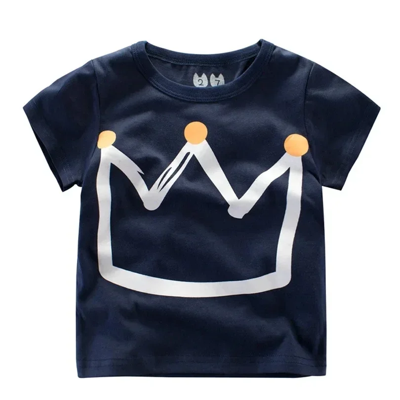 2025 Summer New Kid Boy T Shirt Crown Print Short Sleeve O-Neck T-Shirts Cotton Children's T-Shirt Boy Tee Tops Clothing