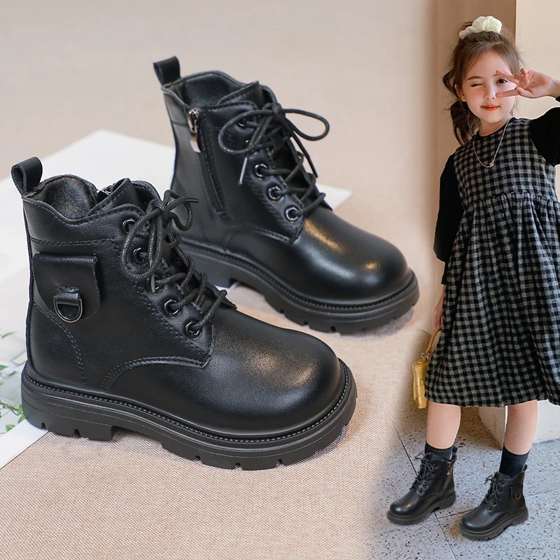 

2025 Children Leather Short Boots Winter Simple Boys Girls Padded Thickened Short High Quality Warm and Popular Kids Boot