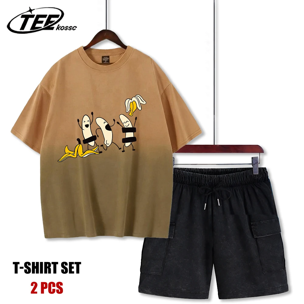 

Футболка унисекс с принтом «Банан» и шорты из хлопка в стиле тай-дай, спортивная повседневная одежда, летняя мода, ретро-стиль