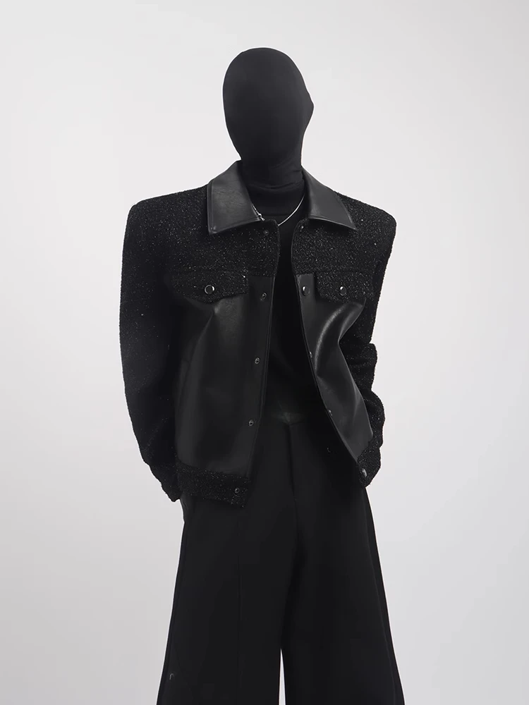 2025 Spring Autumn Men's New Tops High-end Splicing Leather Jackets Small Fragrant Jacket Men's Trendy Handsome High-end Coats