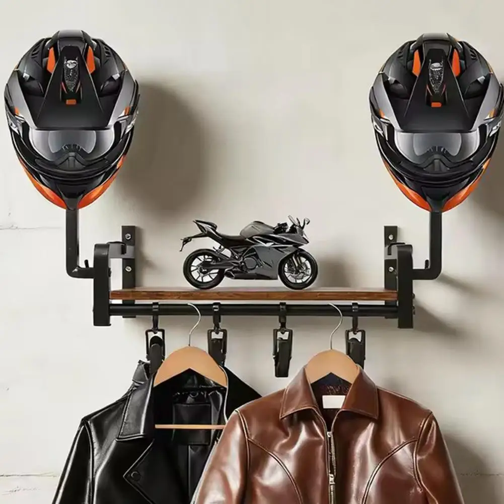 Wooden Motorcycle Helmet Wall Mount With Hooks Multipurpose Shelf Jacket Holders Kitchen Cabinet Shelf Helmet Display Stand