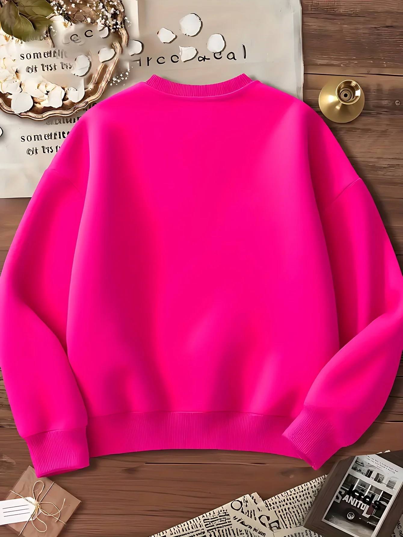 Girls' Rose-Pink Border Collie Sweatshirt – Watercolor Wildflower & Puppy Cartoon Long-Sleeve Pullover