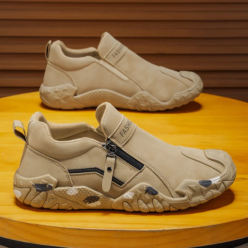 

2026 New Men Fashion Sneakers Side Zipper Slip On Anti Slip Soft Sole Outdoor Shoes