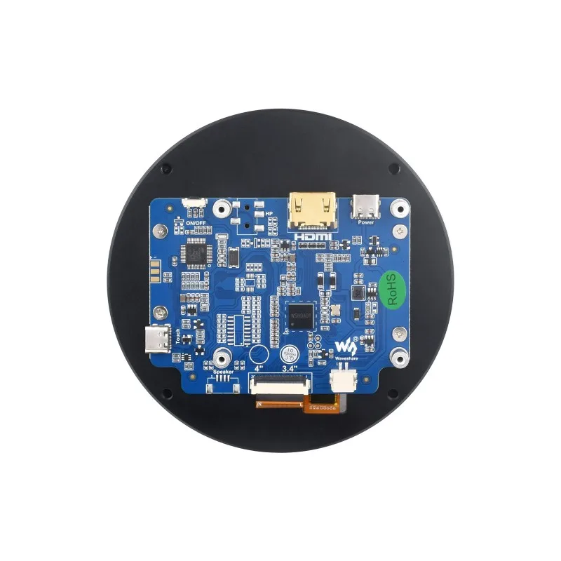 3.4inch HDMI Round Touch Display, 800 × 800, IPS, 10-Point Touch, Round LCD, Optical Bonding Toughened Glass Panel