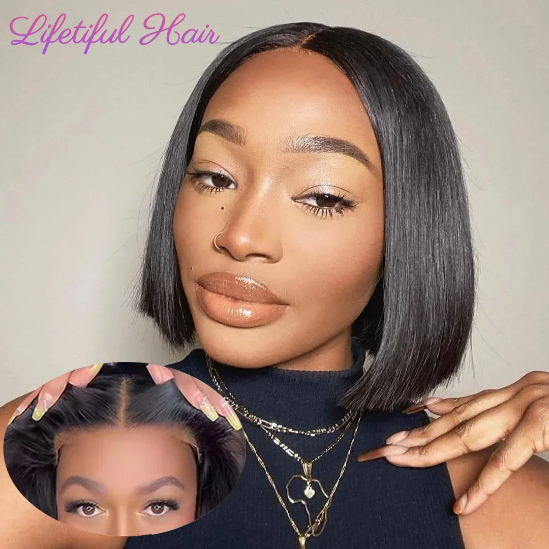 Glueless Bob Hair Wig Human Hair Ready To Wear Straight Transprent 4x4 Lace Closure Wigs For Women Glueless Wigs Human Hair