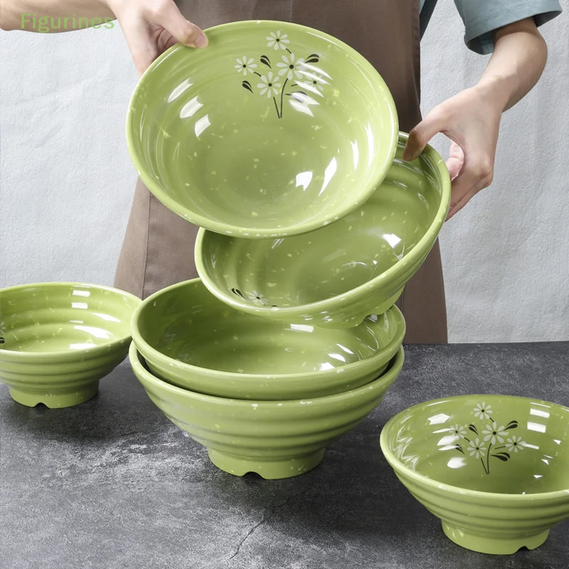 Cuenco de fideos de melamina resistente a roturas, cuenco grande de flores gruesas, cuenco para sopa, vajilla de plástico para alimentos de 7/8/9 pulgadas