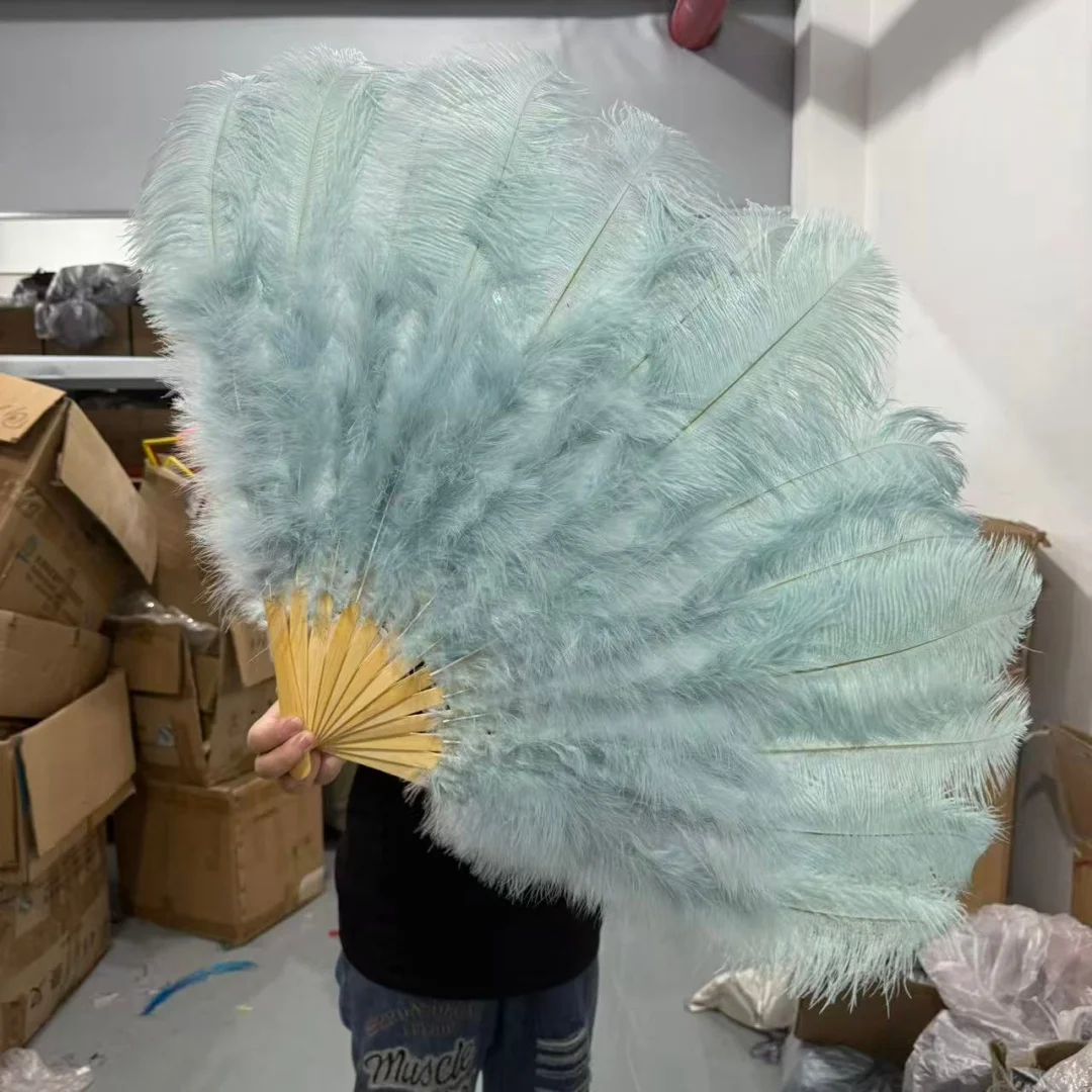الضوء الطبيعي الأزرق النعامة ريشة مروحة 70 سنتيمتر 100 سنتيمتر طوي اليد عقد أعمدة مروحة ل هزلية الرقص الزفاف الأداء الدعامة