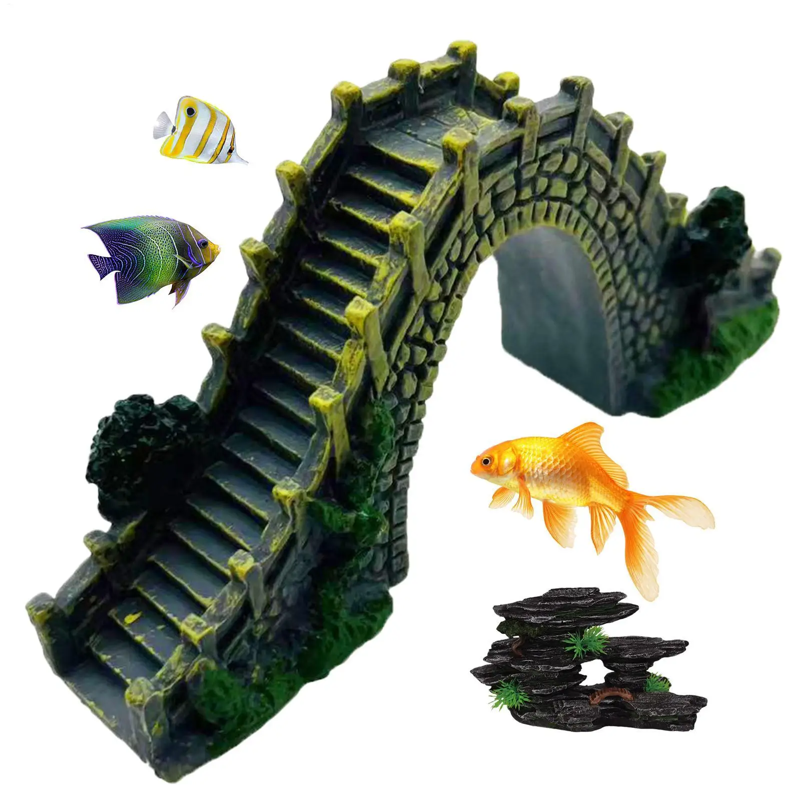 Aquarium-Dekoration Kleine Steinbrücke Mini Künstliche Fischbecken-Dekoration Aquarium-Brücke Ornament PVC Künstliche Brücke