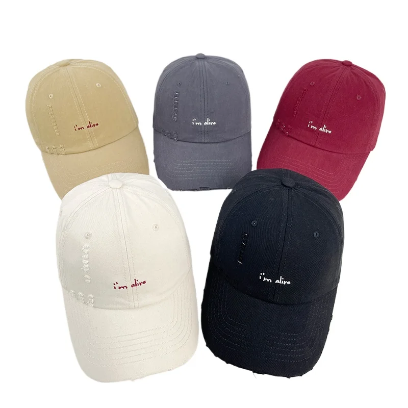 New Arrival Soft Top Baseball Cap, Simple Letter Outdoor Sun Protection Hat, Ashion Ripped Distressed Peaked Cap for Men Women