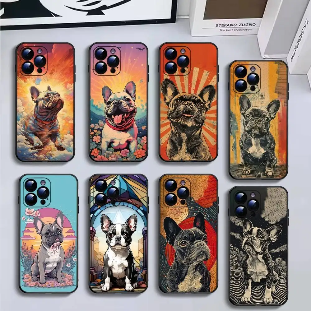 

Cartoon French Bulldog Phone Case For iPhone17,16,15,14,13,12,11 Plus,Pro Max,Soft Black Cover