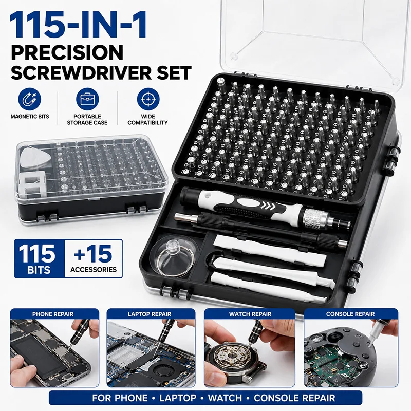 115 in 1 Precision Screwdriver Set Double Sided Storage Multi Bit Repair Tool Kit for Phone Laptop Electronics Watch Camera DIY