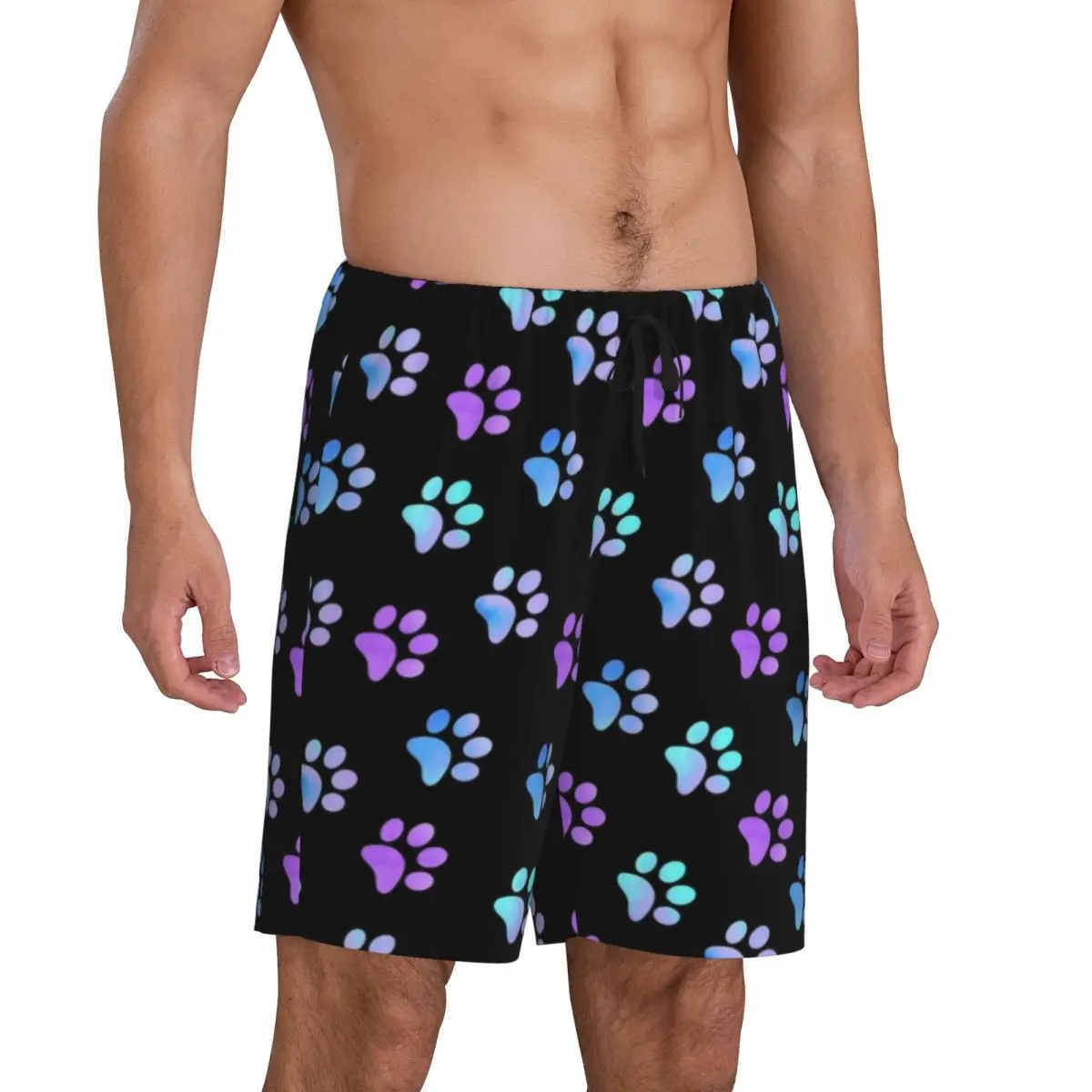 Custom Printed Men's Blue Purple Galaxy Paw Pajama Bottoms Animal Pet Sleepwear Pjs Sleep Shorts with Pockets