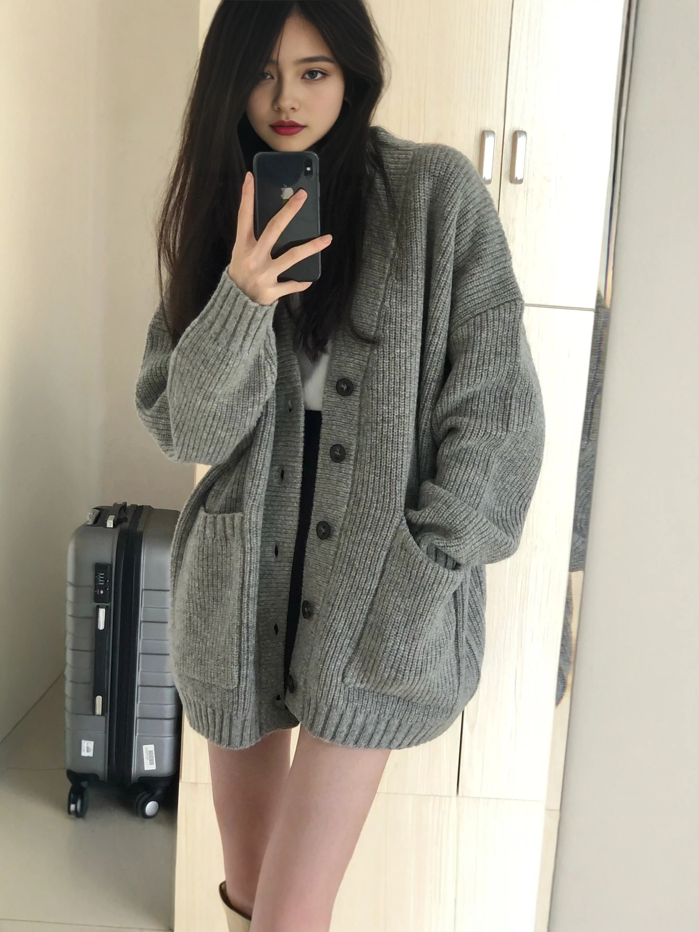 Korean Style Loose Knitted Sweater Women's V-Neck Open Cardigan Outerwear Casual Autumn New Fashion Soft Long Sleeve Top