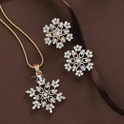 3 Pcs New Snowflake Necklace Earrings For Women Christmas Luxury Jewelry Set Accessories Valentine's Party Gifts 2021