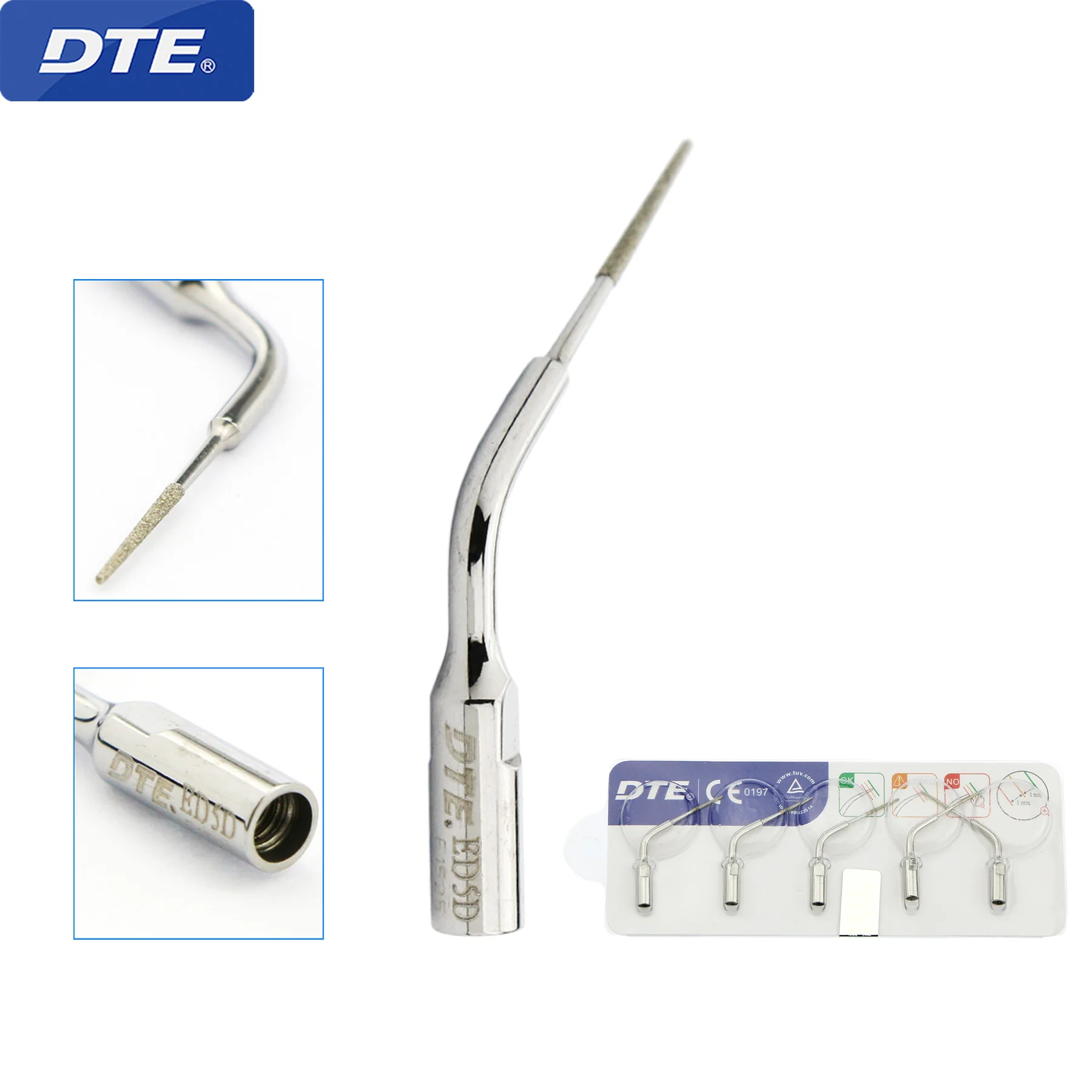 DTE Dental Diamond Coated Scaler Endo Tips 1/5PCS ED5D for DTE NSK SATELEC Series Scalers