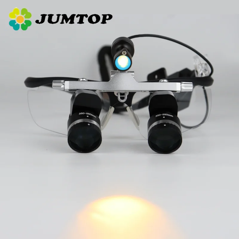 Binocular Dental Loupes 3.5X-5.5X Magnifier with 5W Headlight Rechargeable Magnifying Glasses 350-550mm Working Distance
