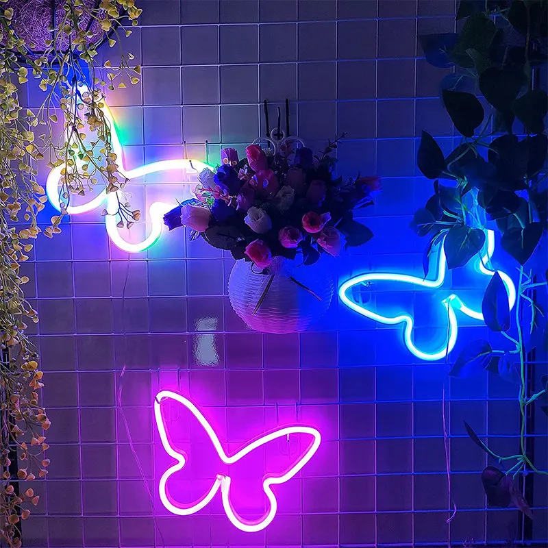 

Butterfly LED Neon Light Sign Wall Hanging Lamp Room Home Decoration Bar Party Wall Lighting Decor Xmas Birthday Gift Night Lamp