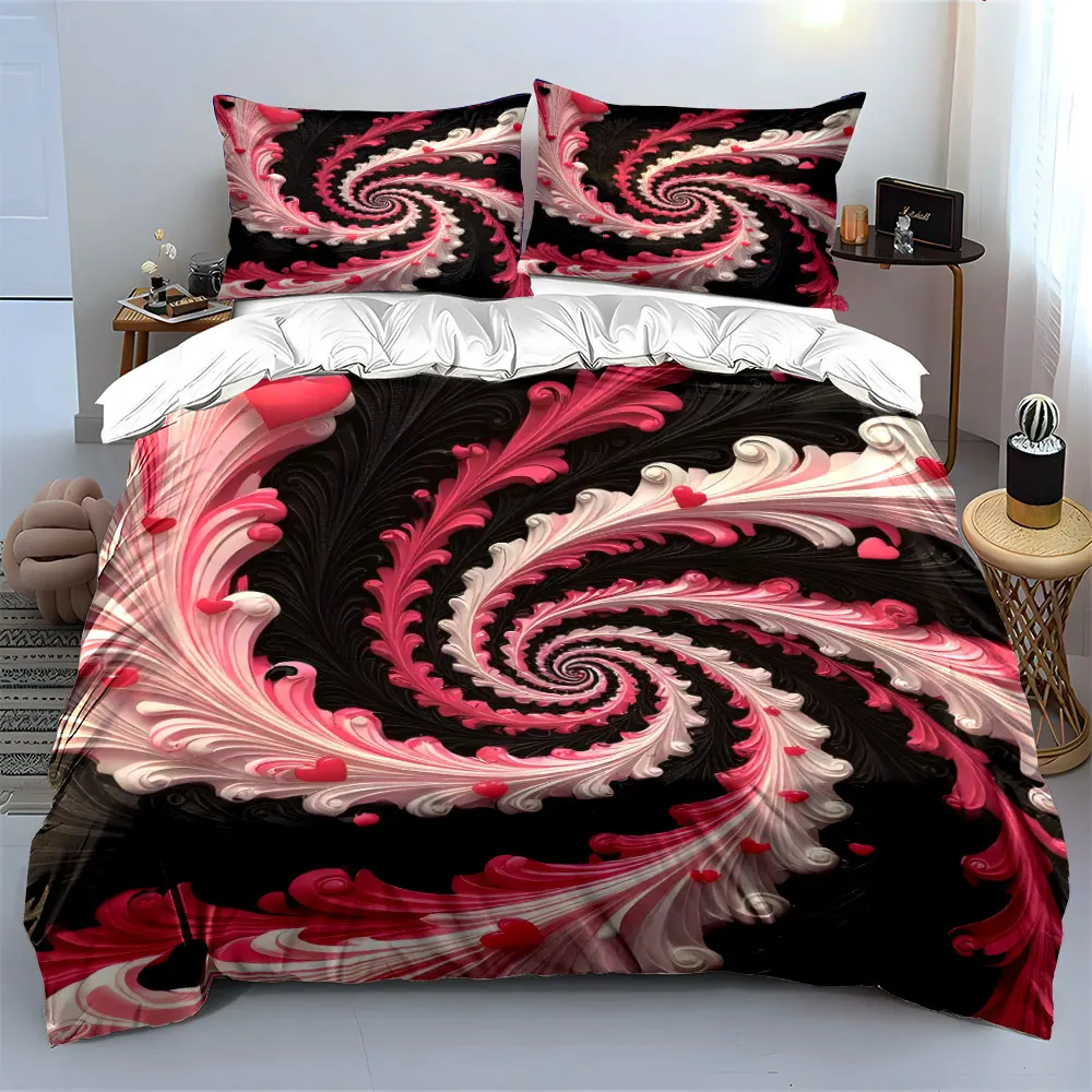 Romantic Decorative Spiral Pattern Soft Skin-Friendly Bedding Set Includes 1 Duvet Cover And 2 Pillowcase, Gift