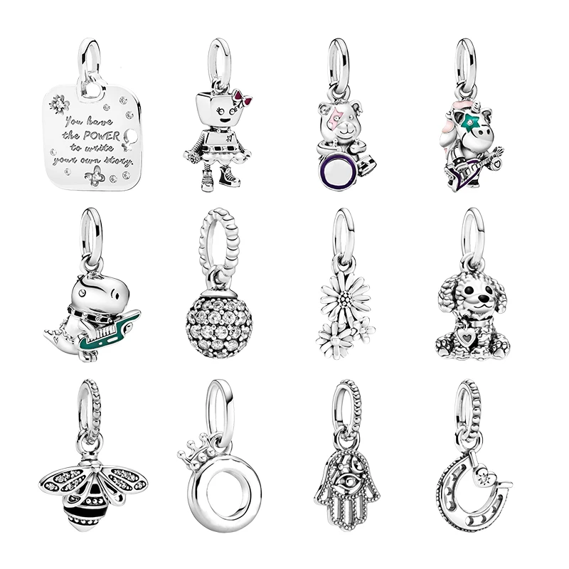 

Women Necklaces Pendants Charms Silver 925 Motto Punk Band Ball Daisy Flower Dog Queen Bee Crown Hamsa Hand Horseshoe Jewelry