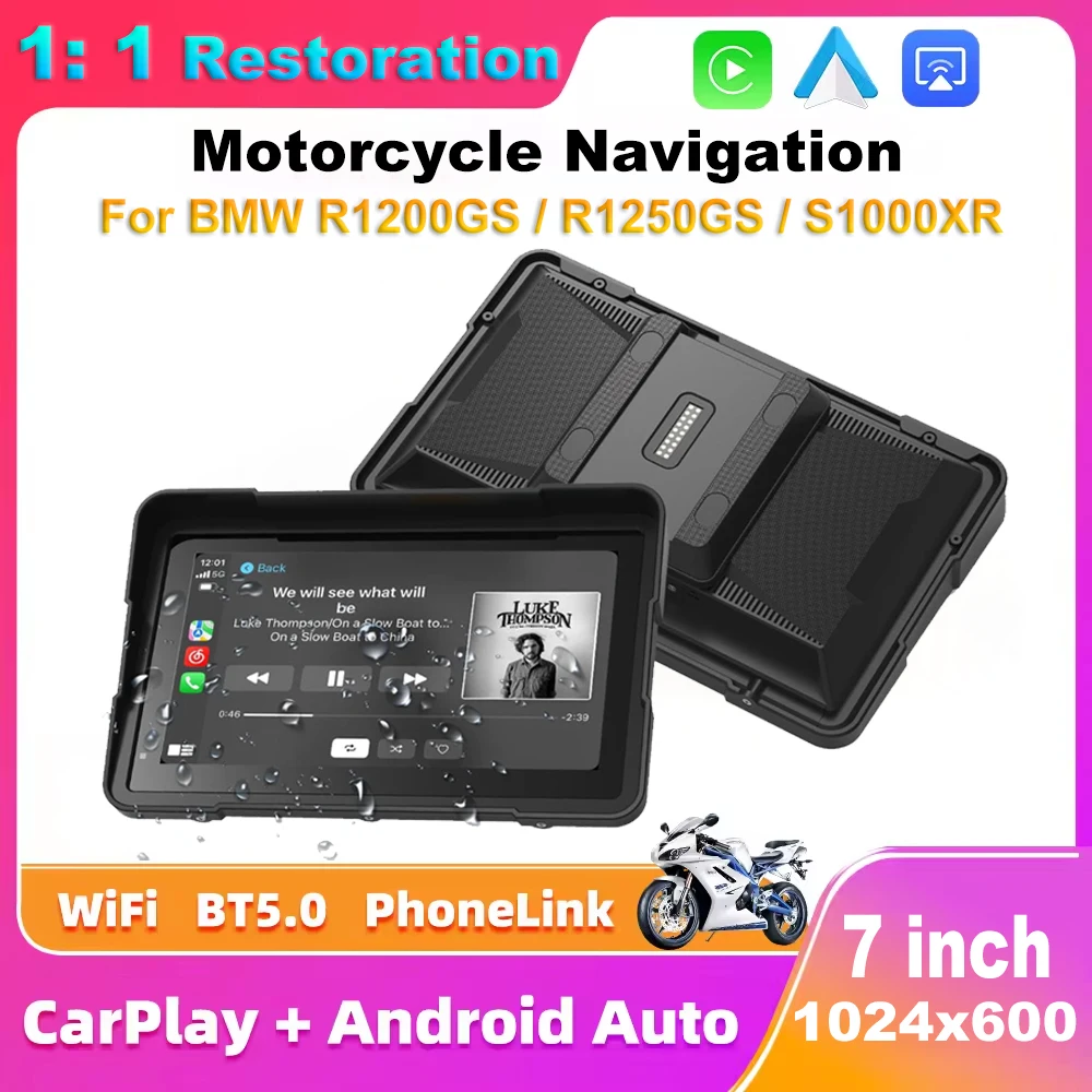 7 Inch Wireless CarPlay Moto Android Auto Portable Digital Motorcycle 2K Dashboard GPS Navigation For BMW R1200GS R1250GS Screen