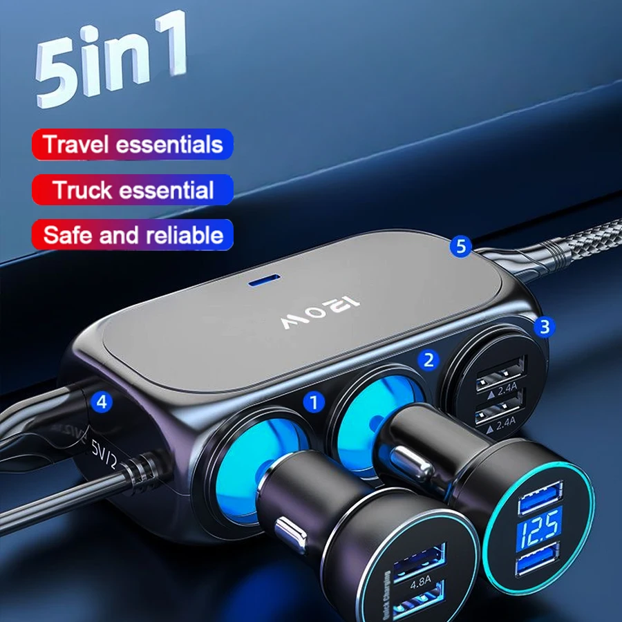 3-in-1 Dual USB Schnittstelle 120W Autoladegerät 12V 24V Schnellladestecker Multifunktions-Netzteil für Mobiltelefone