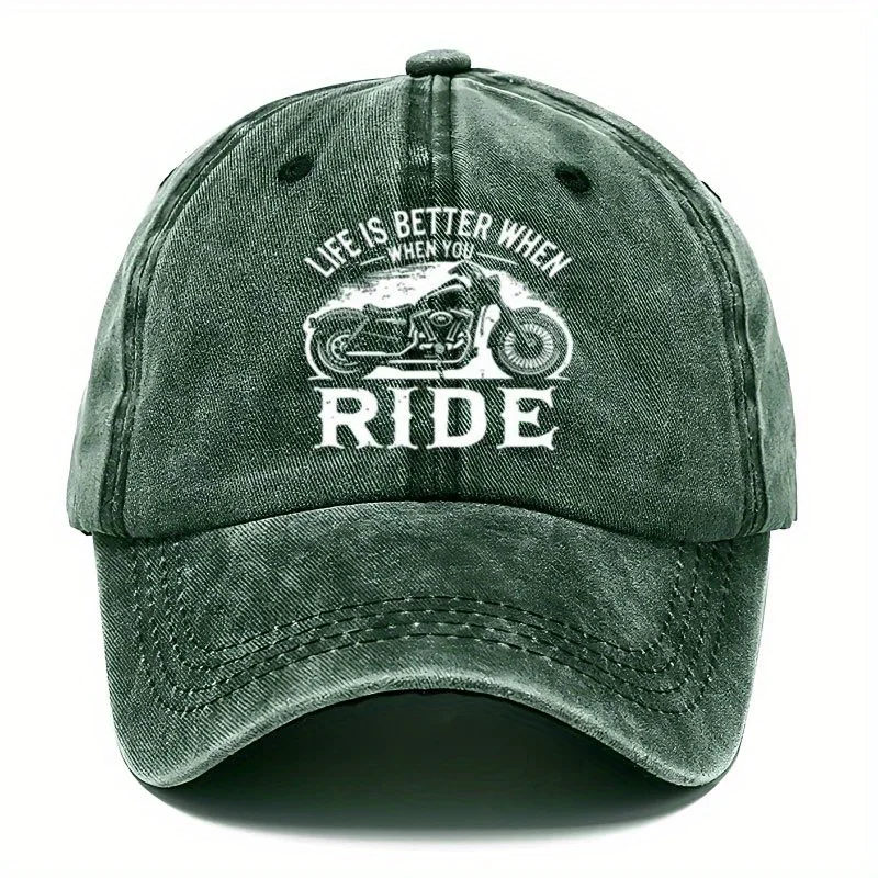 1 Motorcycle Print Baseball Cap - Adjustable Curved Brim, Suitable for Outdoor Activities Like Hiking and Fishing, Machine