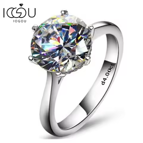 IOGOU Luxury Moissanite Engagement Ring 2-4ct Solitaire 925 Sterling Silver Diamond Wedding Rings for Women with Certificate