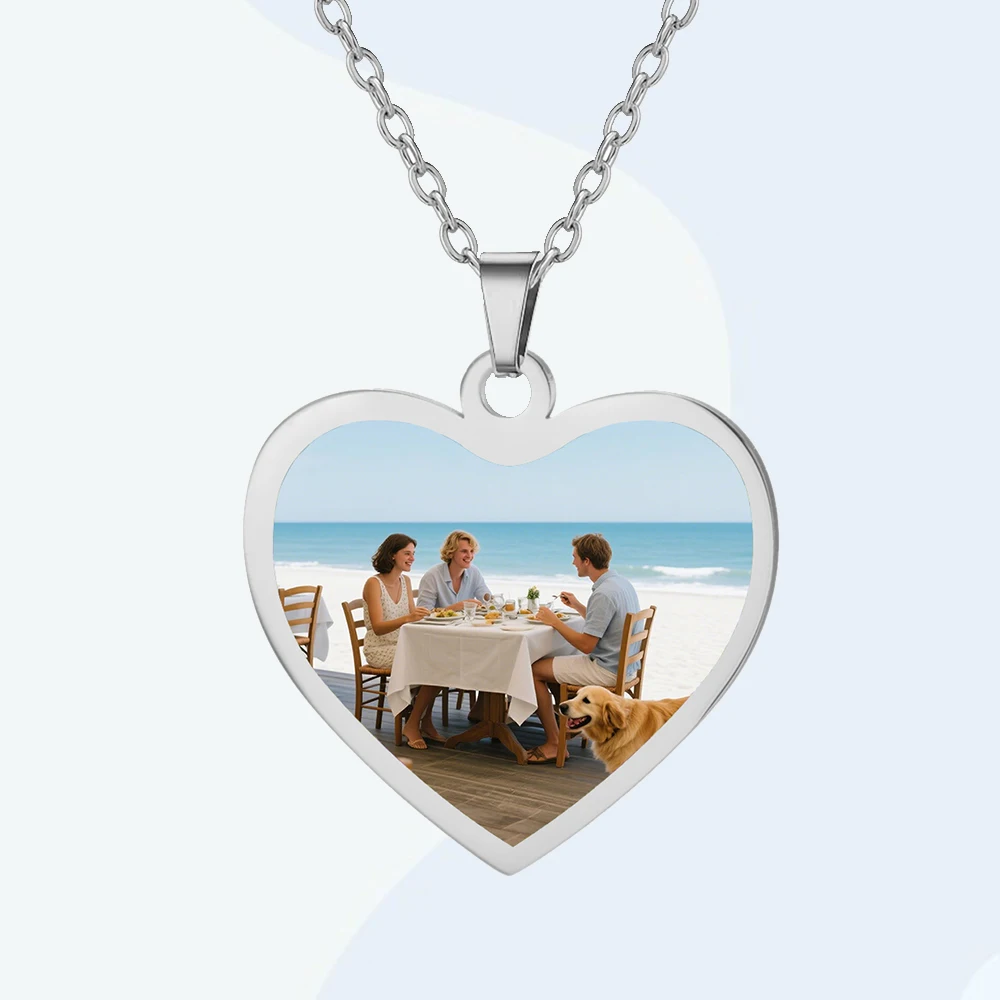 

My Shape 2 Side Custom Picture Necklaces Love Heart Personalized Necklace with Photo Text Dog Tag Pendant Dad Mom Family Jewelry