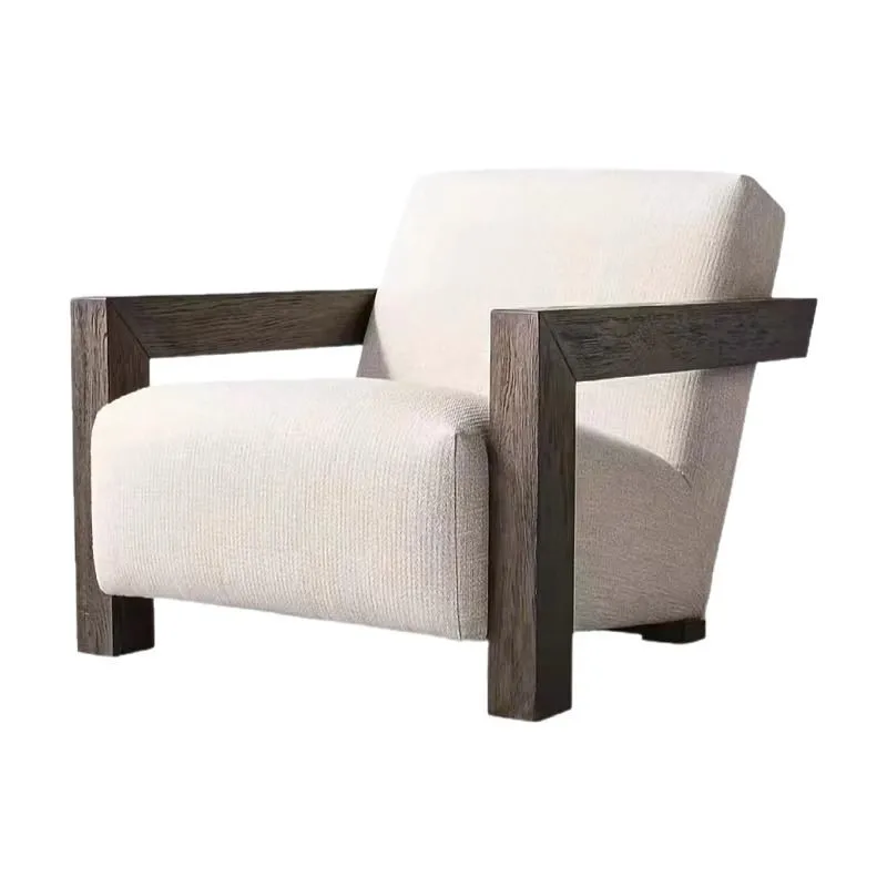 

Wabi Sandy Wind Minimalist Retro Old Single Sofa Chair Club Balcony B & B Leisure Lazy Solid Wood Lounge Chair