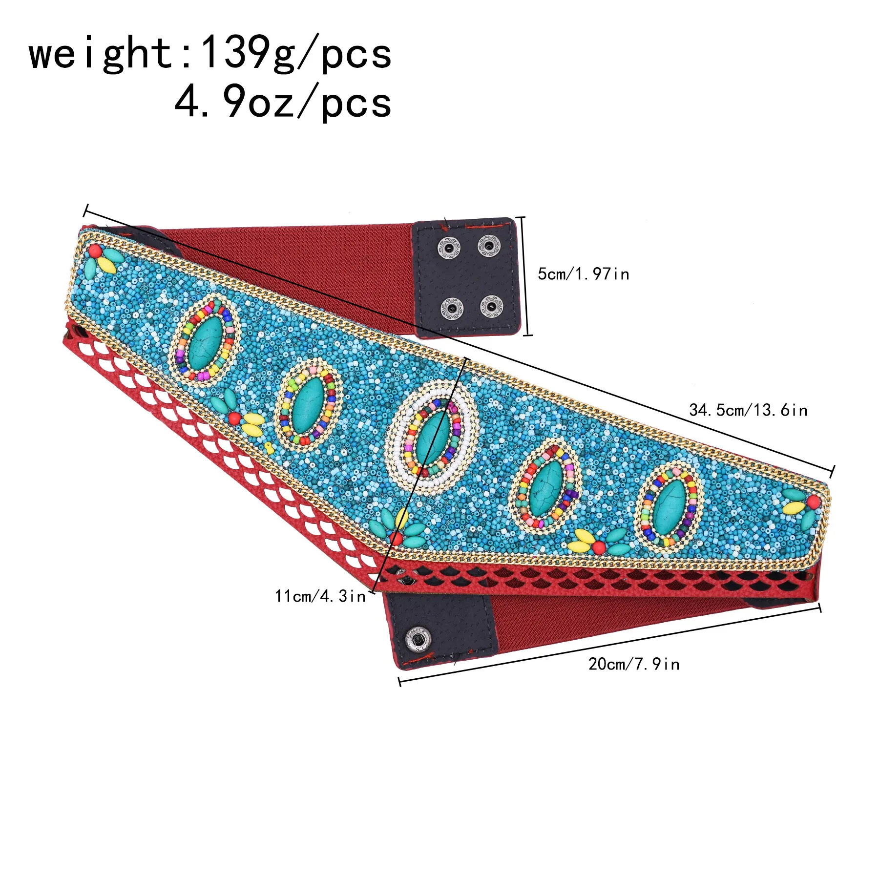 Cinturón bohemio con cuentas y flores para mujer, cinturón étnico con cadena ancha elástica para el cuerpo, vestido para niñas y mujeres