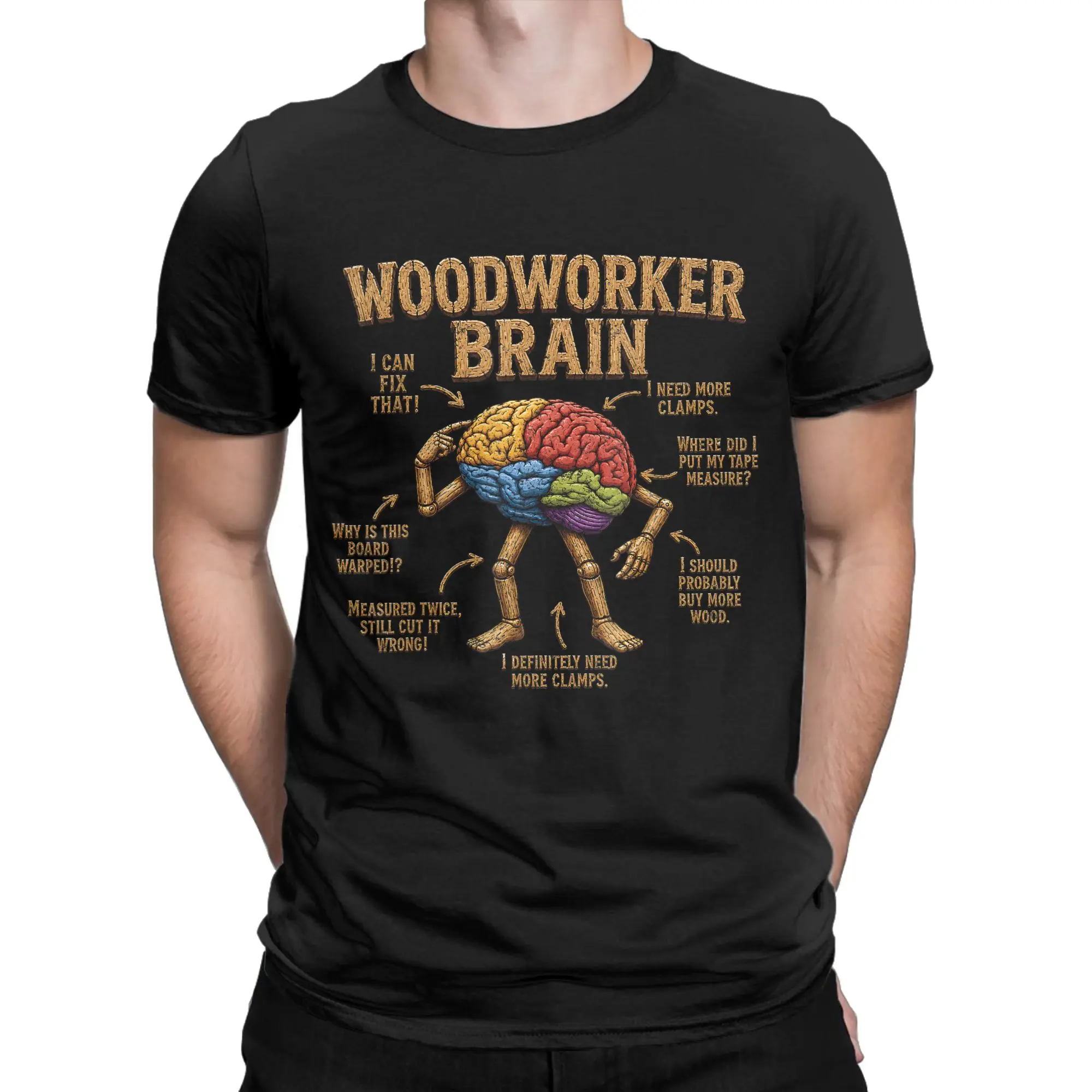 Casual Woodworker Brain Funny Woodworking T-Shirts for Men Round Collar Cotton T Shirts  Short Sleeve Tees Plus Size Clothing