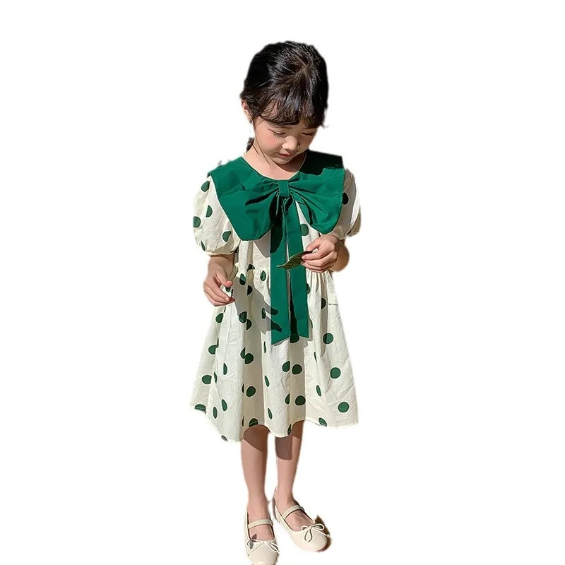 فستان أنيق للفتيات رقصة البولكا دوت ، ملابس أطفال كورية ، أكمام فانوس ، قوس عالي الجودة ، فستان دمية على طراز الأكاديمية ، جديد